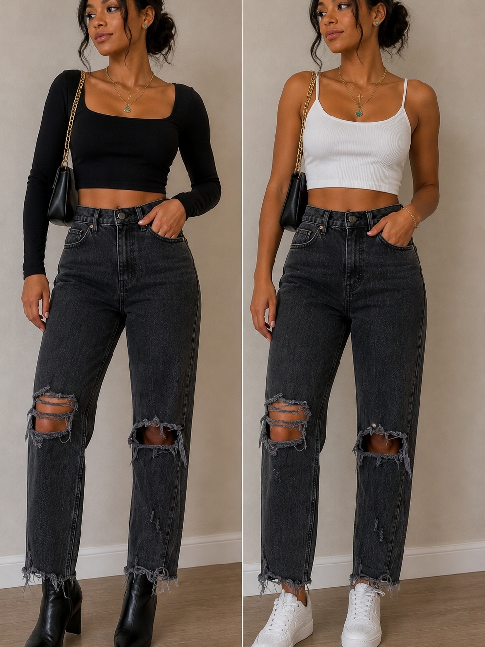 Abercrombie & Fitch High-Rise Ripped Straight Jeans - Charcoal Black